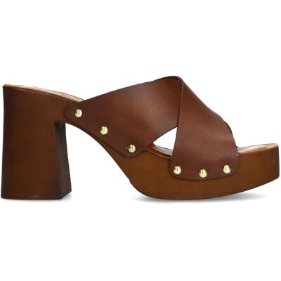 Sacha Cognac leren muiltjes met plateau hak bruin vrouw 38 Sacha Cognac leren muiltjes met plateau hak bruin vrouw 38