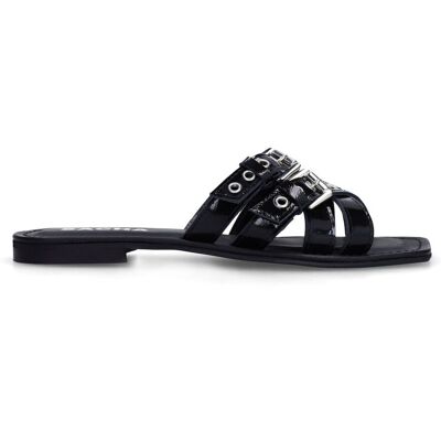 Sacha Zwarte leren buckle slippers zwart vrouw 38 Sacha Zwarte leren buckle slippers zwart vrouw 38
