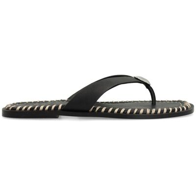 Sacha Zwarte leren slippers met zilverkleurig detail zwart vrouw 36 Sacha Zwarte leren slippers met zilverkleurig detail zwart vrouw 36