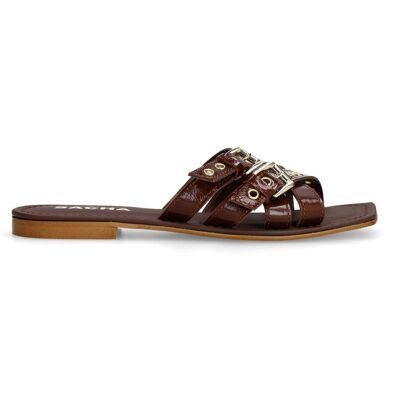 Sacha Bruine leren buckle slippers bruin vrouw 36 Sacha Bruine leren buckle slippers bruin vrouw 36