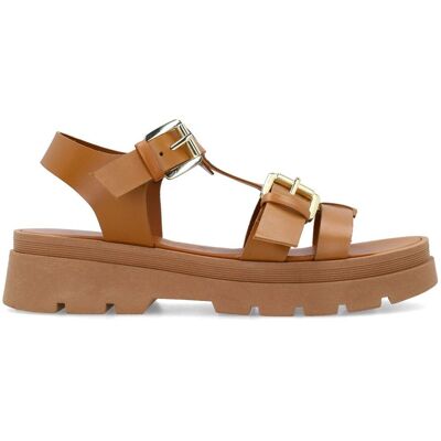 Sacha Cognac leren plateau sandalen met goudkleurige buckles bruin vrouw 38 Sacha Cognac leren plateau sandalen met goudkleurige buckles bruin vrouw 38
