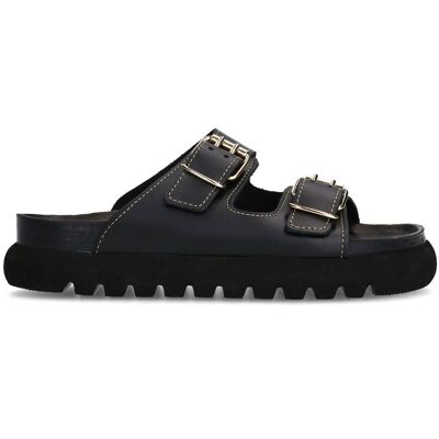 Sacha Zwarte leren slippers met goudkleurige buckles zwart 37 Sacha Zwarte leren slippers met goudkleurige buckles zwart 37