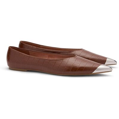 Sacha Bruine croco ballerina's met zilverkleurig detail bruin vrouw 36 Sacha Bruine croco ballerina's met zilverkleurig detail bruin vrouw 36