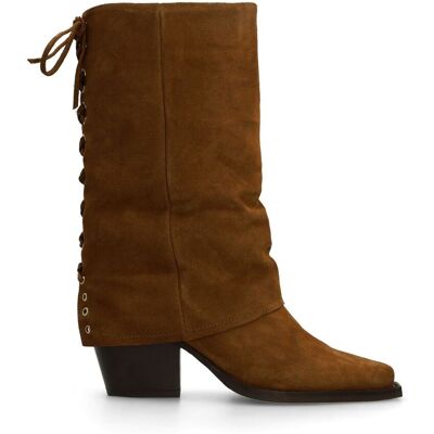 Sacha Cognac suède enkellaarsjes met flap bruin vrouw 40 Sacha Cognac suède enkellaarsjes met flap bruin vrouw 40