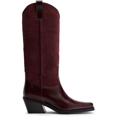 Sacha Bordeaux leren cowboylaarzen suède details rood vrouw 37 Sacha Bordeaux leren cowboylaarzen suède details rood vrouw 37