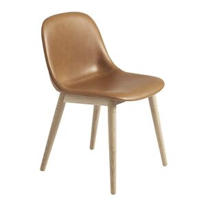 Muuto Fiber Side Chair Stoel Up, Houten Poten - Refine Leder Cognac / Eiken