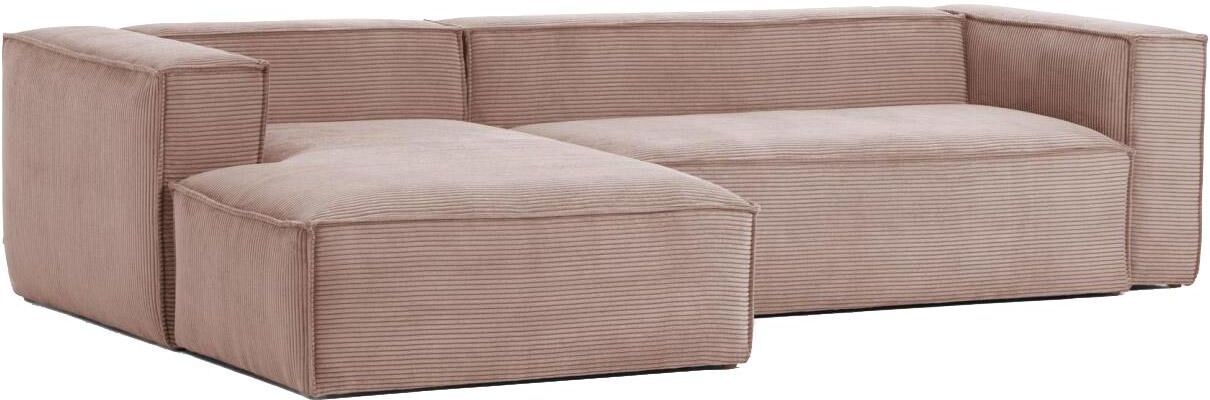 Kave Home Blok 3-zits bank met chaise longue links roze corduroy