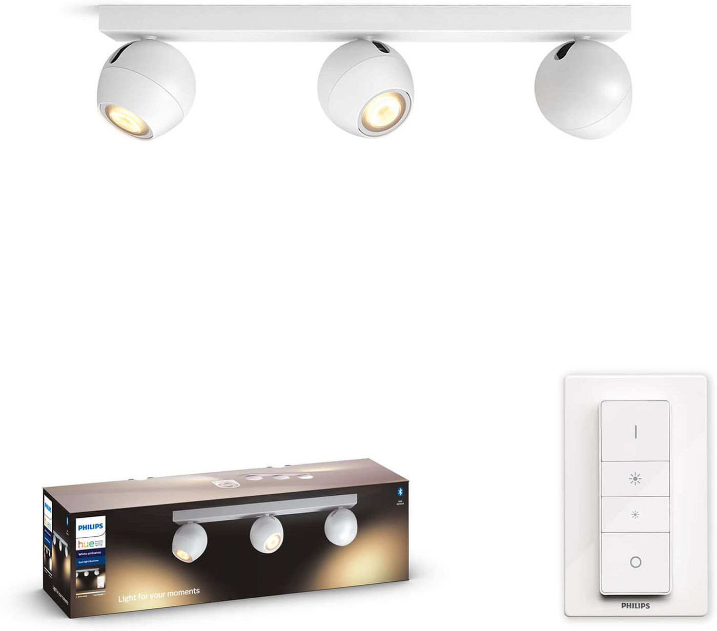 Philips Hue Buckram opbouwspot - White Ambiance - 3-spots wit (incl. DIM switch)