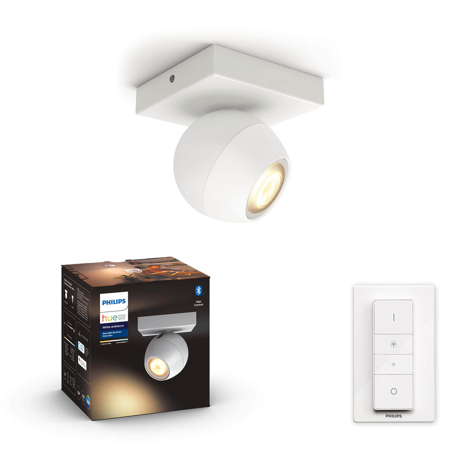 Philips Hue Buckram opbouwspot - White Ambiance - 1-spot wit (incl. DIM switch) 5047131P6