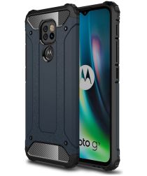 Geen Motorola Moto G9 Play Hoesje Shock Proof Hybride Back Cover Blauw