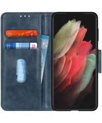 Geen Samsung Galaxy S21 Ultra Hoesje Wallet Book Case Blauw