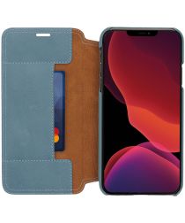 Minim Apple iPhone 12 / 12 Pro Hoesje Echt Leer Book Case Blauw