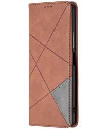 Geen Xiaomi Redmi Note 10 Pro Hoesje Wallet Book Case Geometrie Coffee