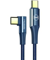 Geen Fast Charge 100W USB-C Snellaad Kabel 1.2 Meter met Haakse Hoek Blauw