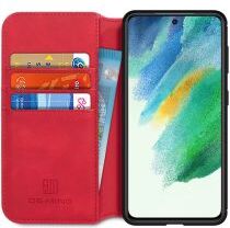 DG Ming Samsung Galaxy S21 FE Hoesje Retro Wallet Book Case Rood