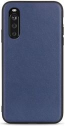 Geen Sony Xperia 10 III Hoesje Back Cover Echt Leer Blauw