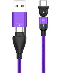 Geen 2-in-1 USB-A / USB-C naar USB-C Kabel 60W Power Delivery 1M Paars
