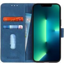 Khazneh Apple iPhone 13 Pro Max Hoesje Retro Wallet Book Case Blauw