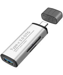 Geen Compacte USB-C Kaartlezer Voor USB / Micro-SD / SD Kaart Wit