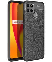 Geen Realme 7i Hoesje Litchi Skin Back Cover Zwart