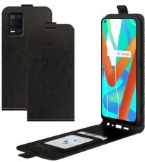 Geen Realme 8 5G Hoesje Verticale Flip Wallet Case Kunstleer Zwart