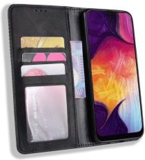 Geen Samsung Galaxy A50 Book Case Hoesje Vintage Wallet Kunst Leer Zwart