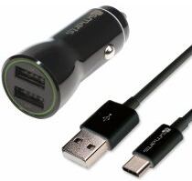 4Smarts 3.4A Dubbele Auto Snellader 17W met USB naar USB-C Kabel Zwart