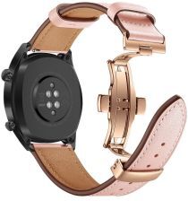 Geen Universeel Smartwatch 20MM Bandje Echt Leer met Vlindersluiting Roze