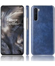 Geen OnePlus Nord Hoesje Litchi Skin Backcover Blauw
