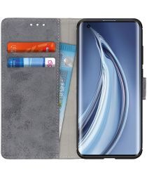 Geen Xiaomi Mi 10T (Pro) Hoesje Retro Wallet Stand Kunst Leer Grijs