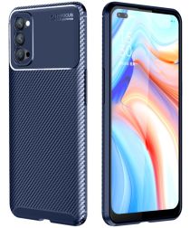 Geen Oppo Reno 4 5G Hoesje Siliconen Carbon Back Cover Blauw