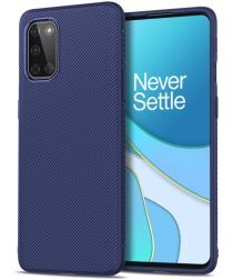 Geen OnePlus 8T Hoesje Twill Slim Texture Back Cover Blauw