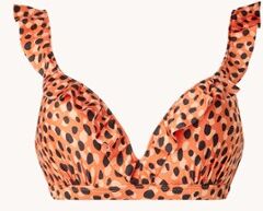 Beachlife Leopard Spots beugel bikinitop met ruches - Donkeroranje