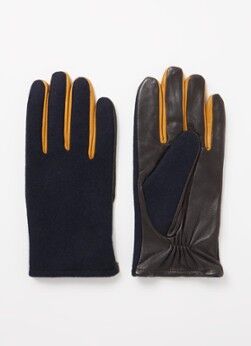 Profuomo Handschoenen met leren details - Donkerblauw
