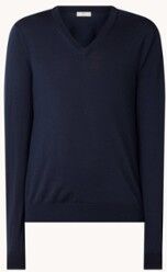 MANGO Willyv fijngebreide pullover van wol met V-hals - Donkerblauw