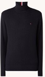 Tommy Hilfiger Ribgebreide coltrui met logo - Donkerblauw