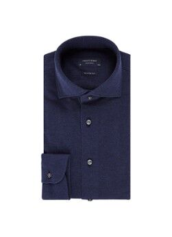 Profuomo Knitted Shirt slim fit overhemd van piqué katoen - Donkerblauw