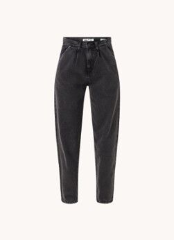 Lois Globo high waist tapered jeans met plooidetail - Antraciet