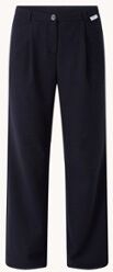 Penn & Ink High waist straight fit pantalon van flanel met plooidetail - Donkerblauw