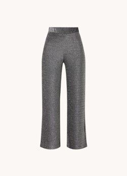 EDITED Lora high waist wide fit pantalon met lurex - Zilver