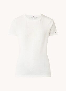 Tommy Hilfiger T-shirt met flock logoprint - Gebroken wit