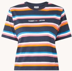 Tommy Hilfiger T-shirt met streepprint en logoborduring - Donkerblauw