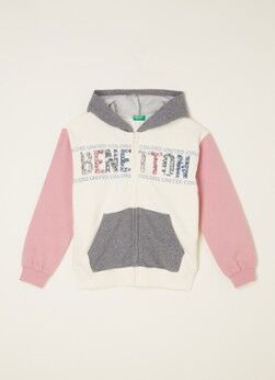 Benetton Sweatvest met pailletten en capuchon - Lichtroze