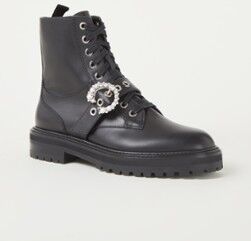 Jimmy Choo Cora veterboot van kalfsleer met kristal - Zwart