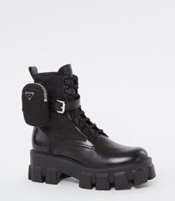 Prada Monolith biker boot met leren details en afneembaar etui - Zwart