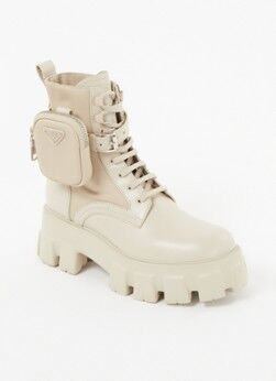 Prada Monolith biker boot met leren details en afneembaar etui - Beige