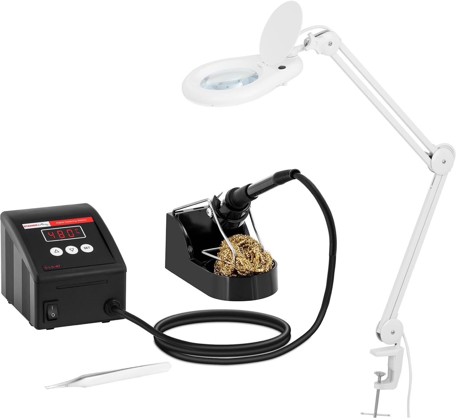 Stamos Soldering Soldeerstation set met vergrootlamp - digitaal - 80 W - LED S-LS-47_SET