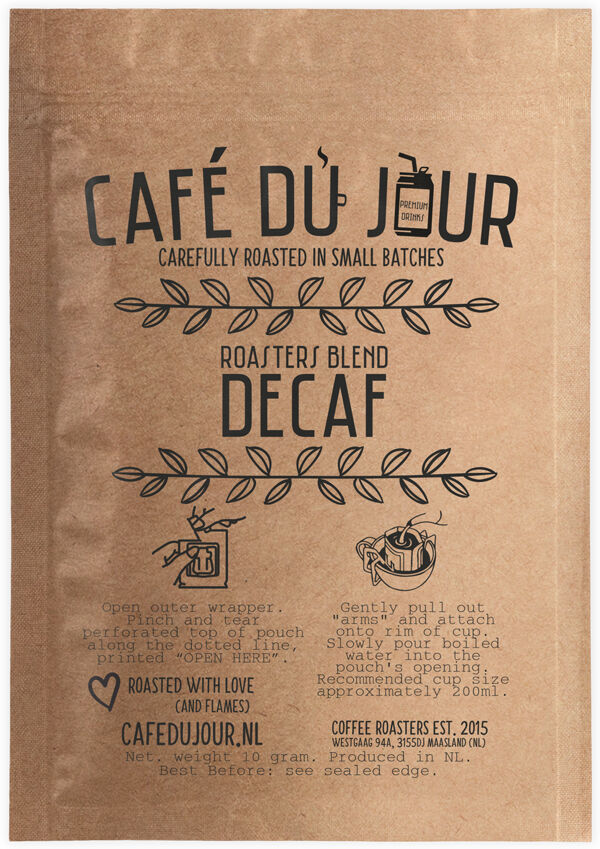 Café du Jour Single Serve Drip Coffee - Roasters Blend DECAF - filterkoffie voor onderweg!