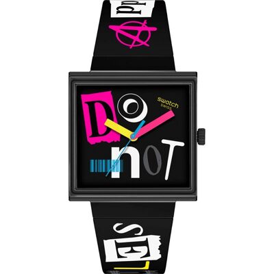 Swatch What If - Square SO34B100 Pierced Edge Horloge Swatch What If - Square SO34B100 Pierced Edge Horloge