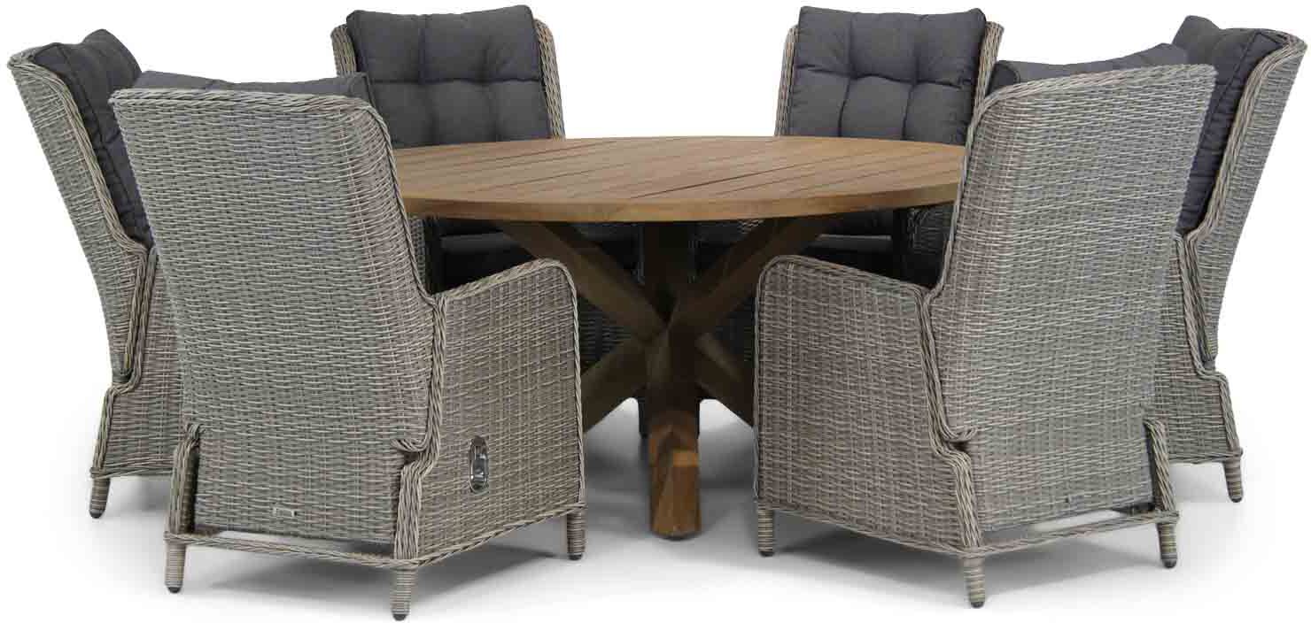 Garden Collections Kingston/Sand City 160 cm rond dining tuinset 7-delig - Grijs-antraciet